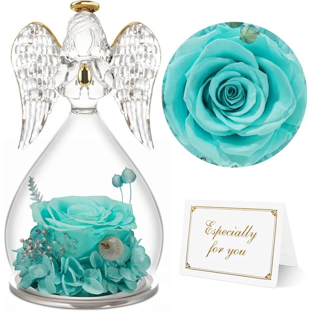 Angel Figurine with Real Rose NEW